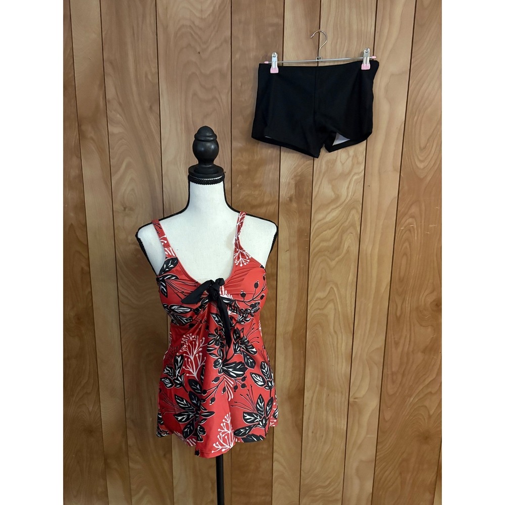 Tempt Me Womens Red Floral Tankini Two Piece Tummy Control Swimsuit Shorts M